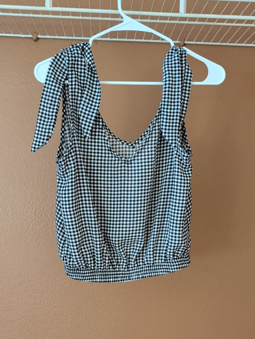 nine britton Black & White Gingham Tie-Strap Tank Top